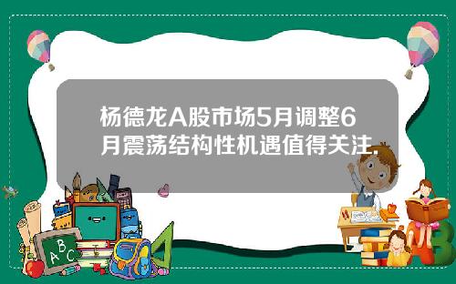 杨德龙A股市场5月调整6月震荡结构性机遇值得关注.