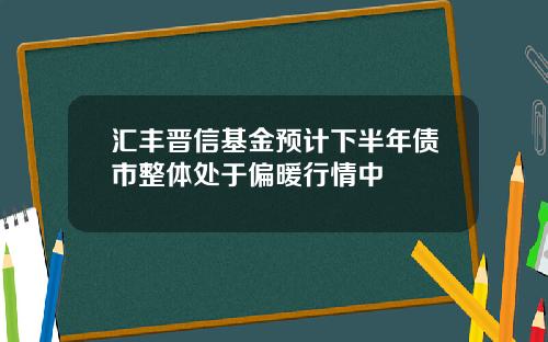 汇丰晋信基金预计下半年债市整体处于偏暖行情中