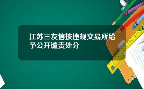 江苏三友信披违规交易所给予公开谴责处分