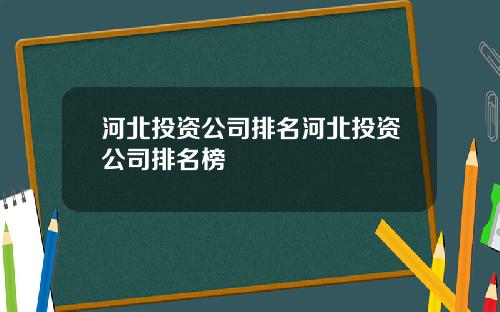 河北投资公司排名河北投资公司排名榜