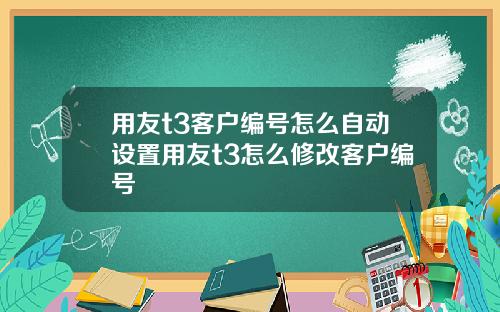 用友t3客户编号怎么自动设置用友t3怎么修改客户编号