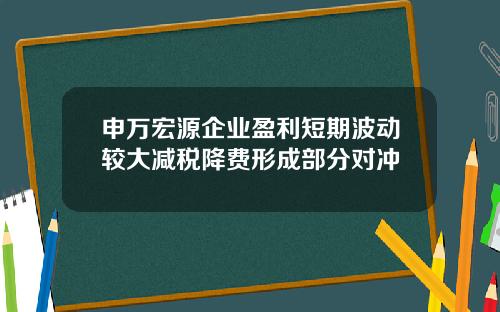 申万宏源企业盈利短期波动较大减税降费形成部分对冲