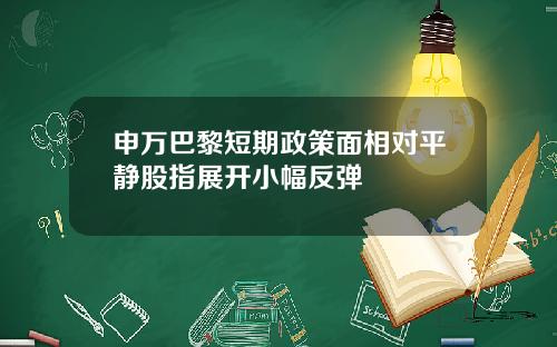 申万巴黎短期政策面相对平静股指展开小幅反弹