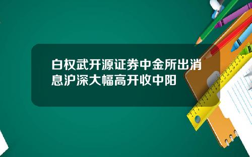 白权武开源证券中金所出消息沪深大幅高开收中阳