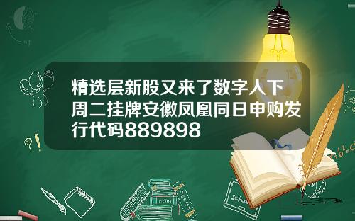 精选层新股又来了数字人下周二挂牌安徽凤凰同日申购发行代码889898