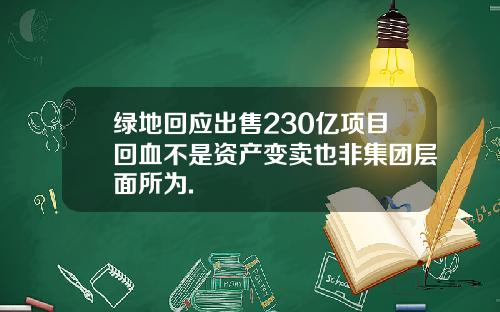 绿地回应出售230亿项目回血不是资产变卖也非集团层面所为.