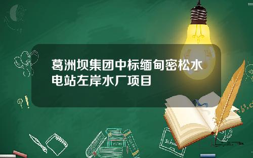 葛洲坝集团中标缅甸密松水电站左岸水厂项目