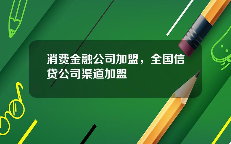 消费金融公司加盟，全国信贷公司渠道加盟